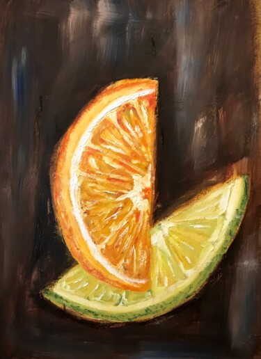 Painting titled "Naranja y limón" by Mónica Caruncho Fontela, Original Artwork, Oil