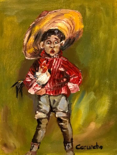 Painting titled "Dos gallitos" by Mónica Caruncho Fontela, Original Artwork, Oil