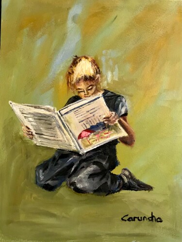 Peinture intitulée "El chico del libro" par Mónica Caruncho Fontela, Œuvre d'art originale, Huile