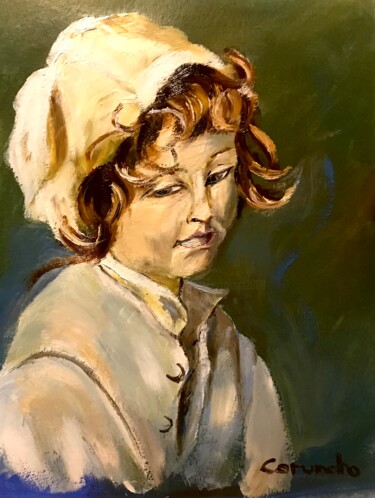 Pintura titulada "La niña de la capota" por Mónica Caruncho Fontela, Obra de arte original, Oleo