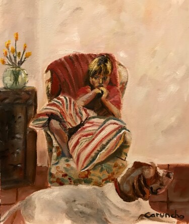 Malerei mit dem Titel "El perro fiel" von Mónica Caruncho Fontela, Original-Kunstwerk, Öl