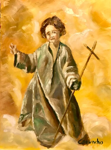 Malerei mit dem Titel "El Niño Jesús" von Mónica Caruncho Fontela, Original-Kunstwerk, Öl