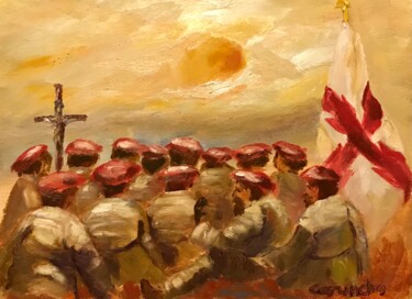 Pintura titulada "Boinas rojas" por Mónica Caruncho Fontela, Obra de arte original, Oleo