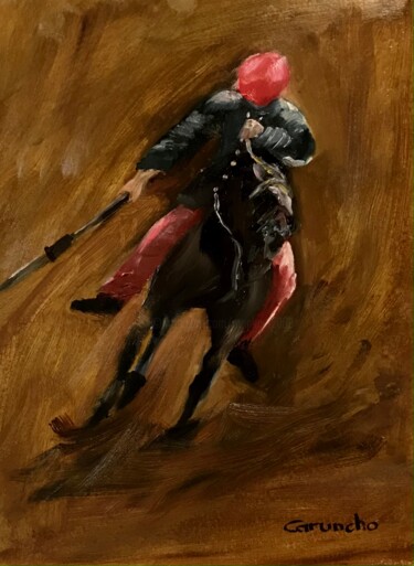 Pittura intitolato "Carlista a caballo…" da Mónica Caruncho Fontela, Opera d'arte originale, Olio