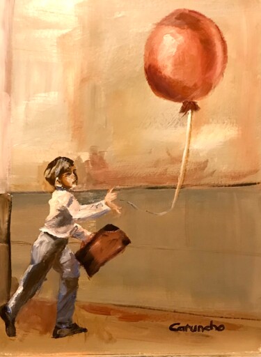 Pittura intitolato "El niño del globo" da Mónica Caruncho Fontela, Opera d'arte originale, Olio