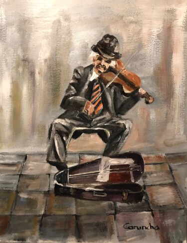 Painting titled "El violinista" by Mónica Caruncho Fontela, Original Artwork, Oil