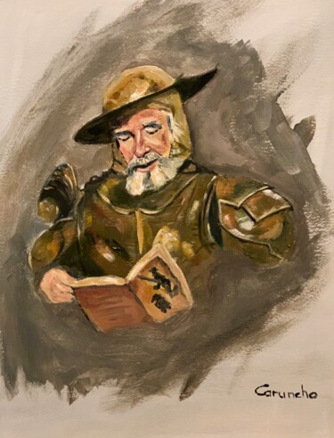 Malerei mit dem Titel "Don Quijote III" von Mónica Caruncho Fontela, Original-Kunstwerk, Öl