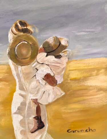 Painting titled "Dos sombreros" by Mónica Caruncho Fontela, Original Artwork, Oil
