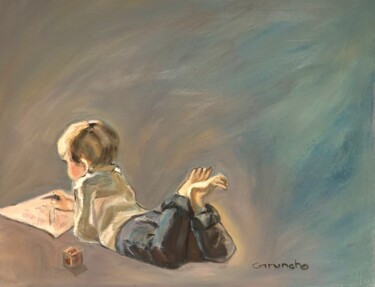 Pintura titulada "Niño leyendo" por Mónica Caruncho Fontela, Obra de arte original, Oleo