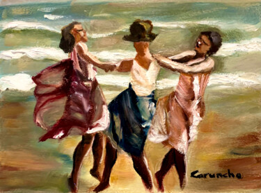 Painting titled "Bailando en la playa" by Mónica Caruncho Fontela, Original Artwork, Oil