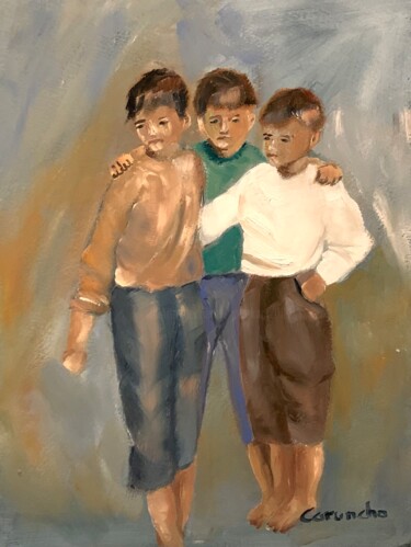 Peinture intitulée "Tres hermanos" par Mónica Caruncho Fontela, Œuvre d'art originale, Huile