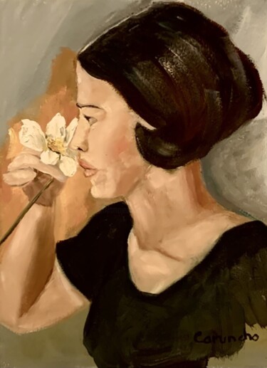 Pintura titulada "Oliendo una flor" por Mónica Caruncho Fontela, Obra de arte original, Oleo