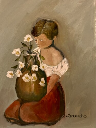 Pintura titulada "El jarrón de flores" por Mónica Caruncho Fontela, Obra de arte original, Oleo