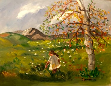 Pintura intitulada "Sola en el prao" por Mónica Caruncho Fontela, Obras de arte originais, Óleo