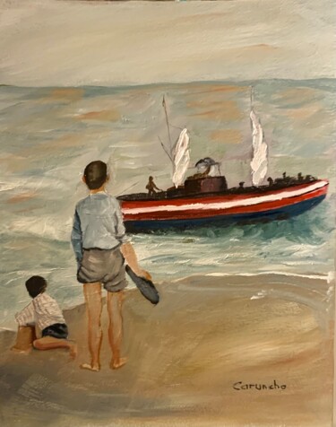 Painting titled "Pescadores" by Mónica Caruncho Fontela, Original Artwork, Oil