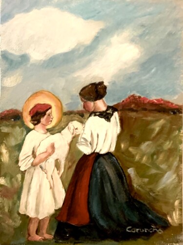 Painting titled "El Buen Pastor" by Mónica Caruncho Fontela, Original Artwork, Oil