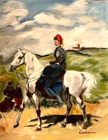 Painting titled "Retrato ecuestre de…" by Mónica Caruncho Fontela, Original Artwork, Oil