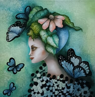 Painting titled "Primavera" by Monica Cattaneo, Original Artwork, Oil Mounted on Wood Stretcher frame