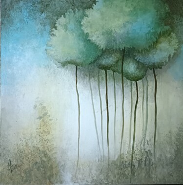 Painting titled "Arbres mes amis" by Monica Cattaneo, Original Artwork, Acrylic Mounted on Wood Stretcher frame