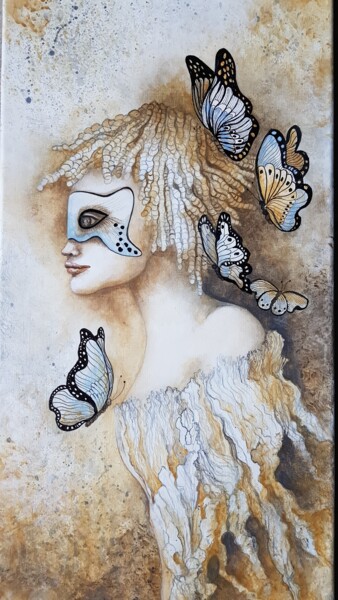 Painting titled "Bal masqué" by Monica Cattaneo, Original Artwork, Acrylic Mounted on Wood Stretcher frame