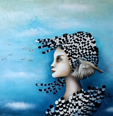Malarstwo zatytułowany „Demain” autorstwa Monica Cattaneo, Oryginalna praca, Olej Zamontowany na Drewniana rama noszy