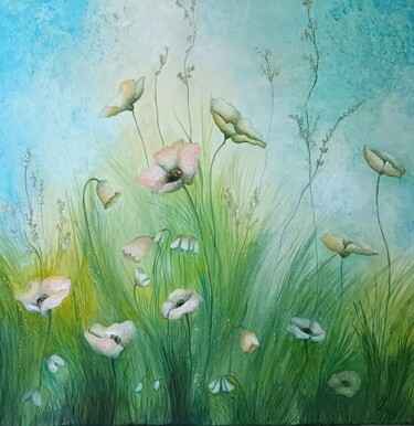 Painting titled "FLEURS D 'ETE" by Monica Cattaneo, Original Artwork, Oil Mounted on Wood Stretcher frame