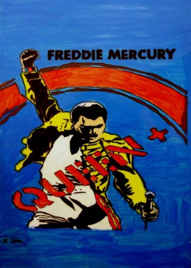 Painting titled "Freddie Mercury" by Monica Ciobanu, Original Artwork, Oil