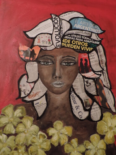 Colagens intitulada "Thinking Women" por Monica Elizabeth Roses, Obras de arte originais, Óleo