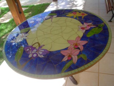 Pintura intitulada "Tampo de mesa flori…" por Mônica Fonseca Ramos, Obras de arte originais