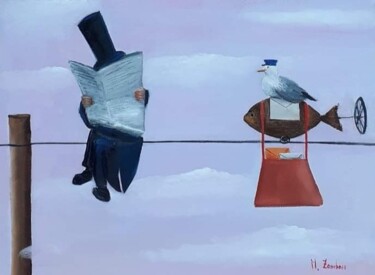 Pittura intitolato "Il postino" da Monica Zambon, Opera d'arte originale, Olio