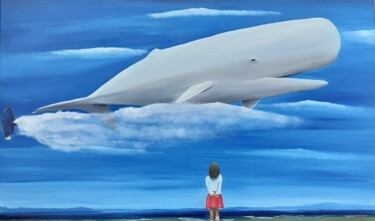 Schilderij getiteld "Una balena di passa…" door Monica Zambon, Origineel Kunstwerk, Olie