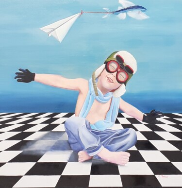 Peinture intitulée "Il pilota" par Monica Zambon, Œuvre d'art originale, Huile