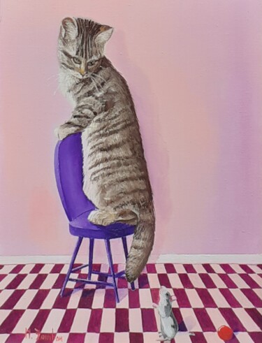 Pintura intitulada "Un gatto coraggioso" por Monica Zambon, Obras de arte originais, Óleo