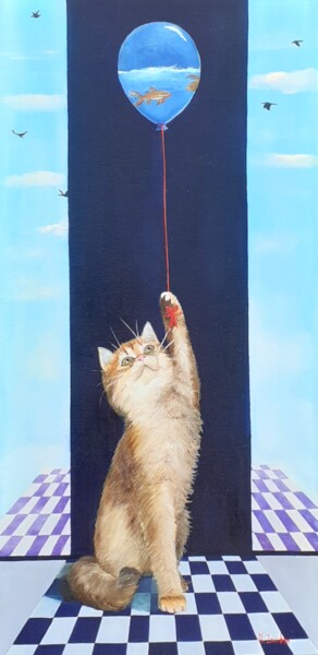 Картина под названием "Il palloncino con p…" - Monica Zambon, Подлинное произведение искусства, Масло