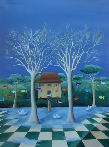Pintura intitulada "La casa dei pesci c…" por Monica Zambon, Obras de arte originais, Óleo