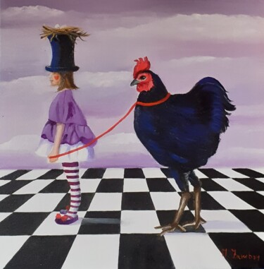 Картина под названием "A spasso con Freddy" - Monica Zambon, Подлинное произведение искусства, Масло