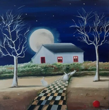 Pittura intitolato "La casa del conigli…" da Monica Zambon, Opera d'arte originale, Olio