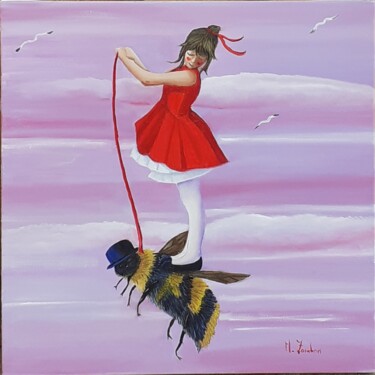 Pittura intitolato "Un'ape per amica" da Monica Zambon, Opera d'arte originale, Olio