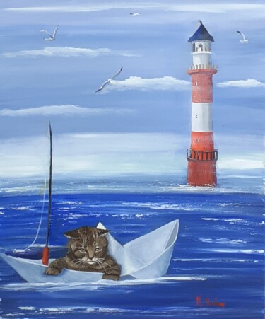 Painting titled "Un pescatore alle p…" by Monica Zambon, Original Artwork, Oil
