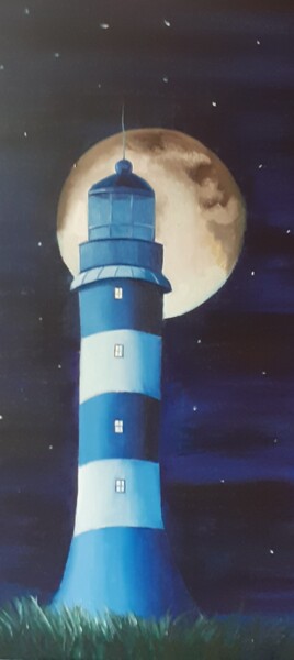 Painting titled "Il faro vestito di…" by Monica Zambon, Original Artwork, Oil