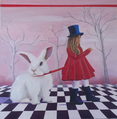 Painting titled "Big rabbit" by Monica Zambon, Original Artwork, Oil