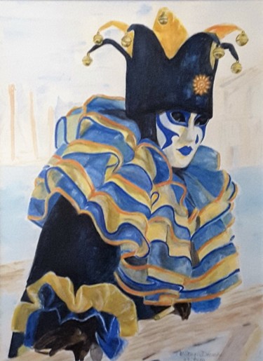 Painting titled "Le Pierrot" by Monica Stagi-Decroix, Original Artwork, Watercolor