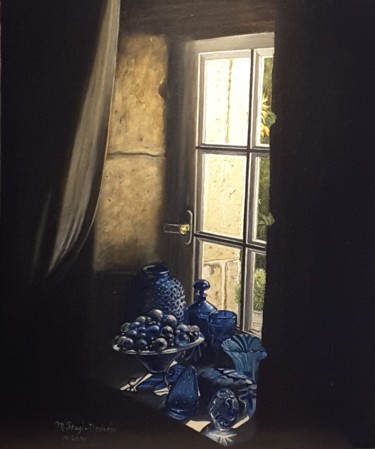 les vases bleus Painting titled "les vases bleus" by Monica Stagi-Decroix, Original Art, Oil