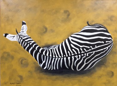 Zèbre couché Painting titled "Zèbre couché" by Monica Stagi-Decroix, Original Art, Oil