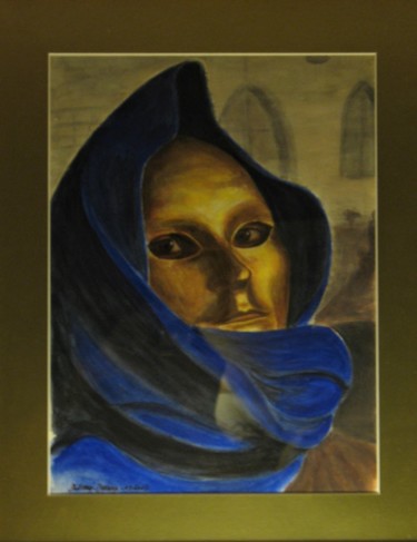 Malerei mit dem Titel "le masque d'or" von Monica Stagi-Decroix, Original-Kunstwerk, Aquarell