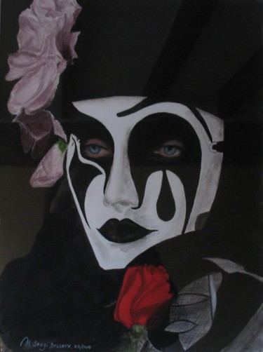 Painting titled "Pierrot" by Monica Stagi-Decroix, Original Artwork, Watercolor