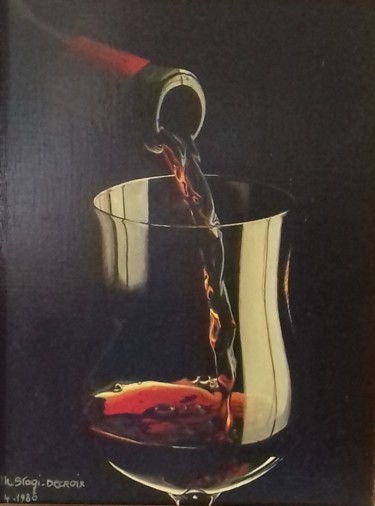 Peinture intitulée "Verre de vin" par Monica Stagi-Decroix, Œuvre d'art originale, Huile