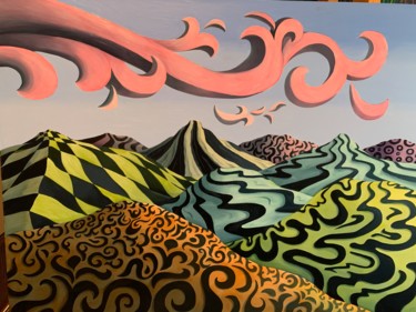 Painting titled "Strange Terrain #1" by Monica Puryear, Original Artwork, Oil Mounted on Wood Panel