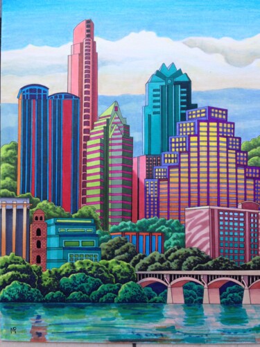 Рисунок под названием "Austin Skyline" - Monica Puryear, Подлинное произведение искусства, Маркер