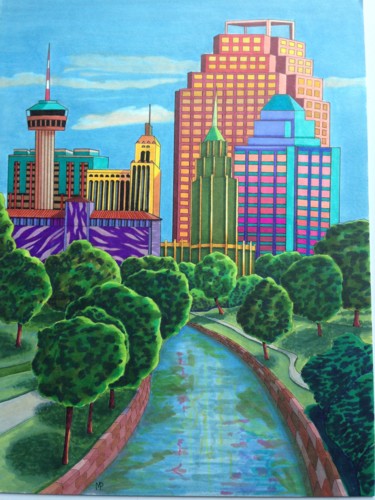 Dessin intitulée "San Antonio" par Monica Puryear, Œuvre d'art originale, Marqueur